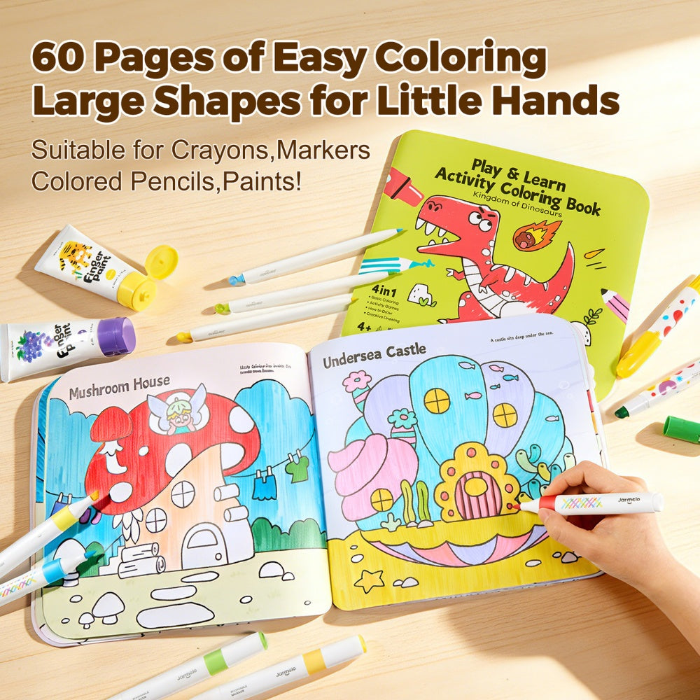 Jar Meló - Play & Learn Colouring Book Set: Dinosaurs & Fairies - 2 Books 60 Pages