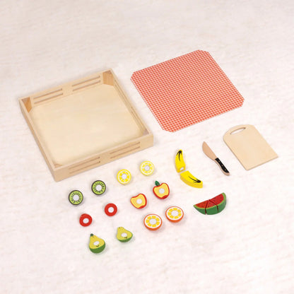 TookyToy - Pretend Play Wooden Cutting Fruit Picnic Toy Set