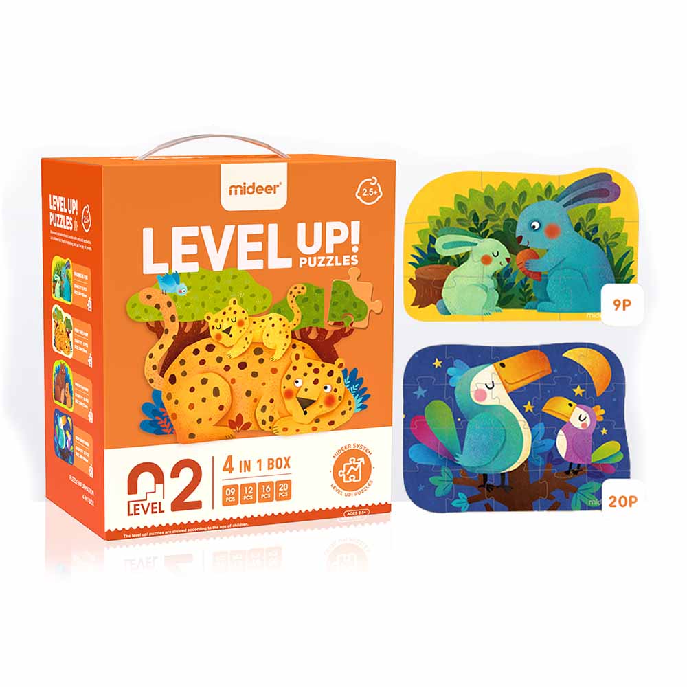 Mideer - Level Up Puzzles - 4-in-1 - Level 2 Animals Mom & Baby