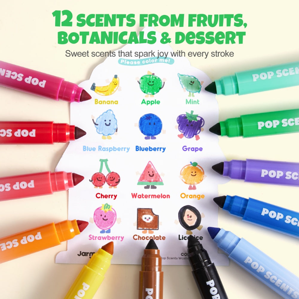 Jar Meló - Scented Markers - 12 Washable Non-Toxic Colours