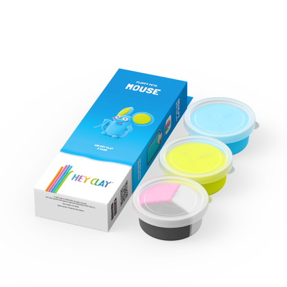 Hey Clay - Modelling Air-Dry Clay with Fun Interactive App - Mouse, series Fluffy Pets, 3 cans