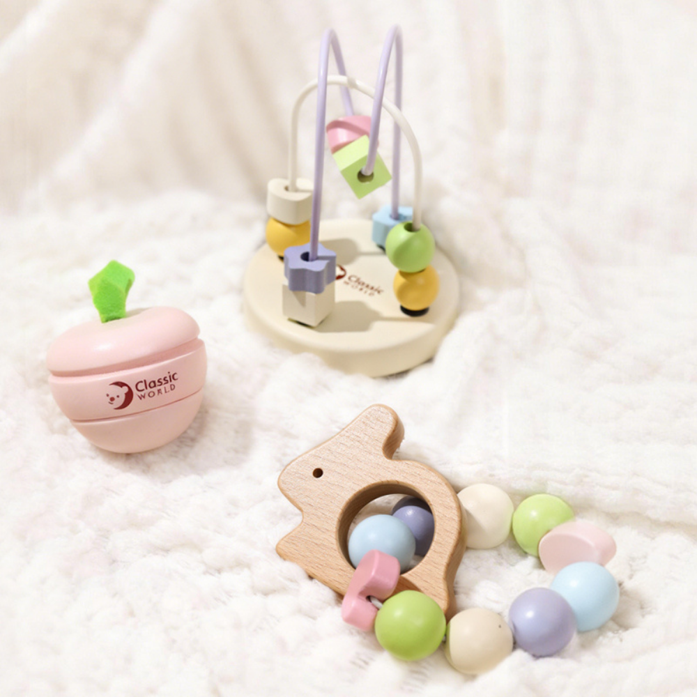 Classic World - Mara Baby Play Set with Bead Maze, Rattle and Lacing Beads - 3 Pieces