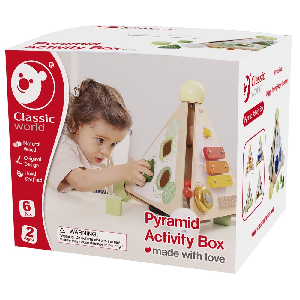 Classic World - Pyramid Activity Box - Four Sided Multi-Activity Busy Board