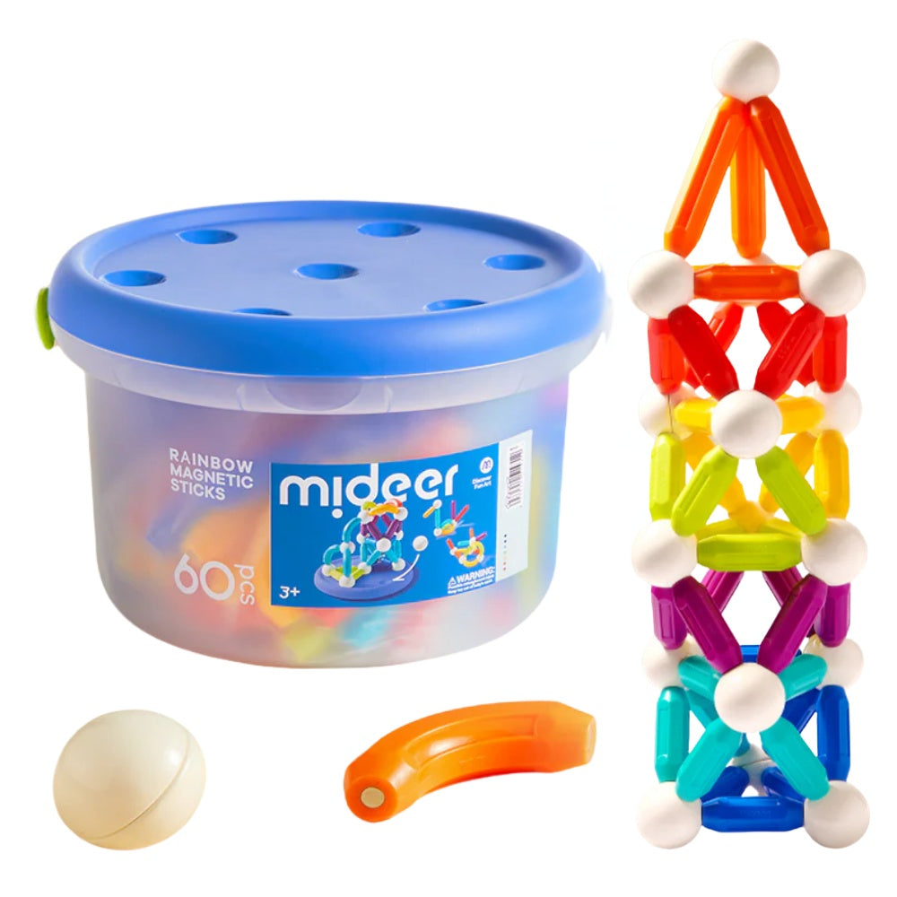 Mideer - Rainbow Magnetic Building Sticks STEM Construction Toy - 60 Pieces