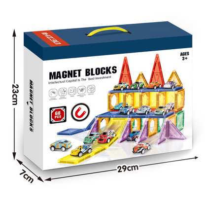 Cogo - Magnetic Tiles with Cars Set - 68 Pieces - Motherhood