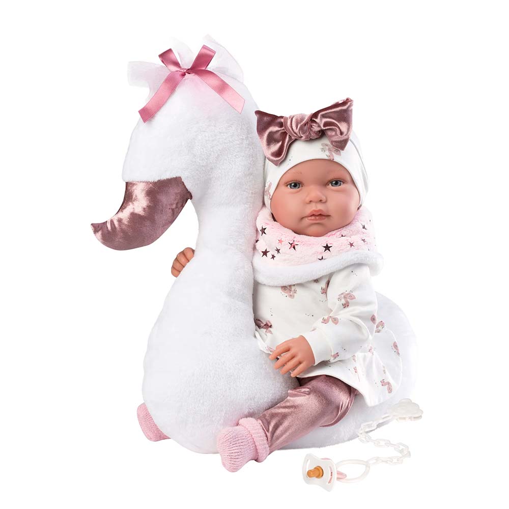 Llorens - Baby Girl Doll With Clothing And Accessories: Tina Llorona With Swan Cushion- 44cm (Crying Mechanism)