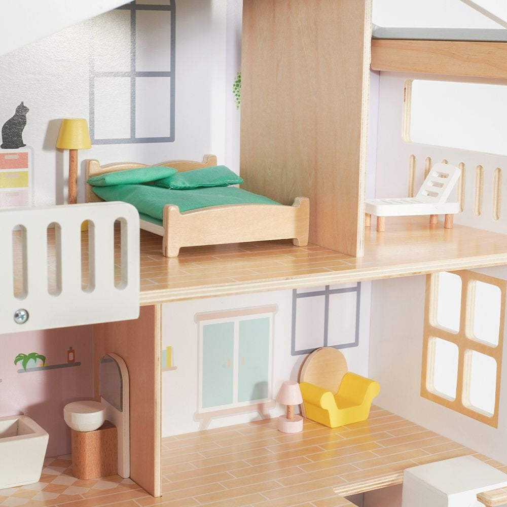 Classic World - Pretend & Play - Happy Villa Dollhouse with Furniture