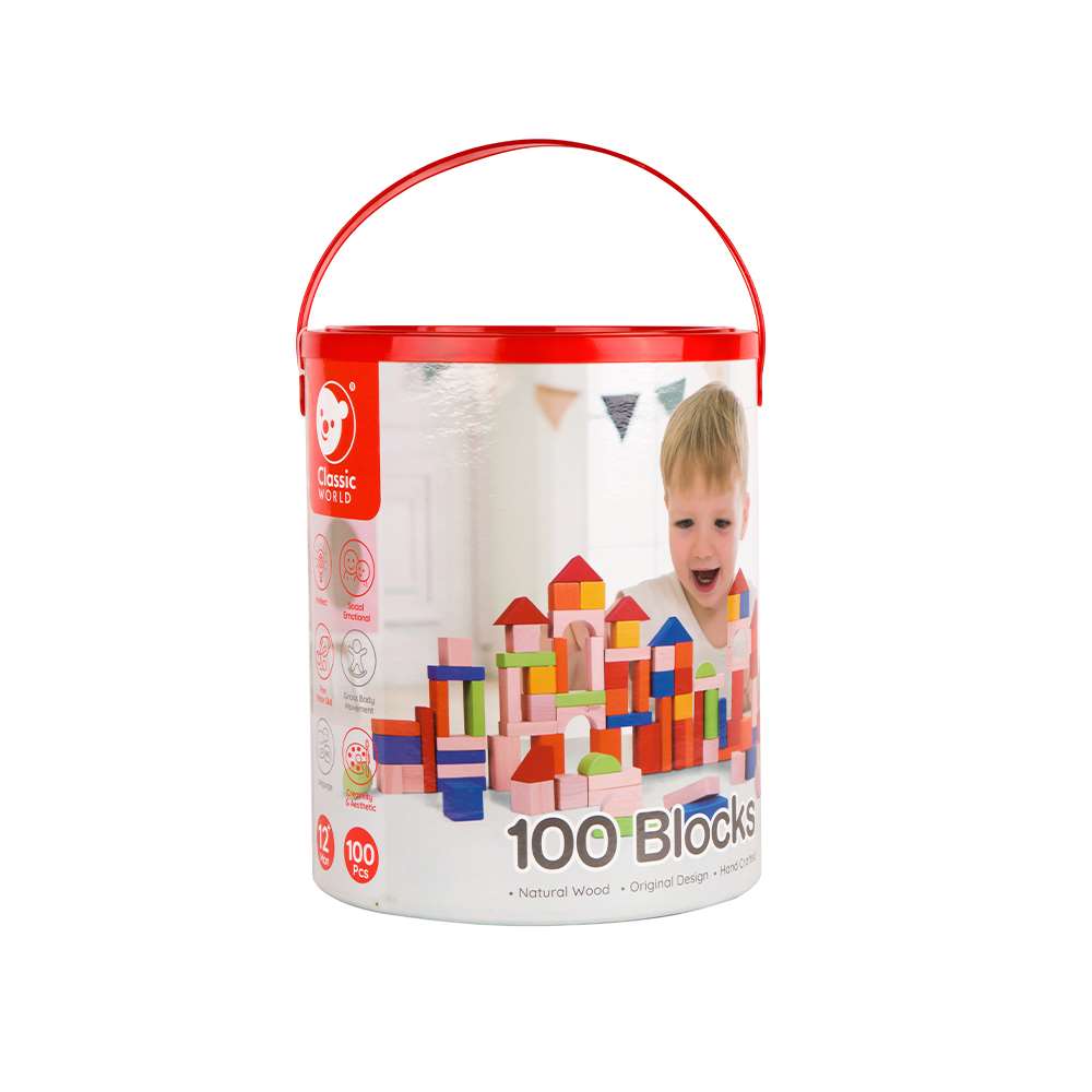 Classic World - Wooden Building Blocks with Sorting Lid - 100pcs