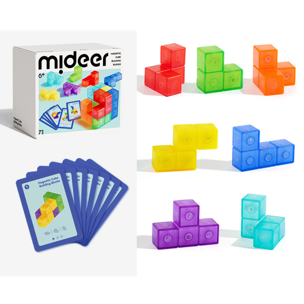 Mideer - Magnetic Cube Building Blocks - Kids Geometry Game 54 Activity Cards