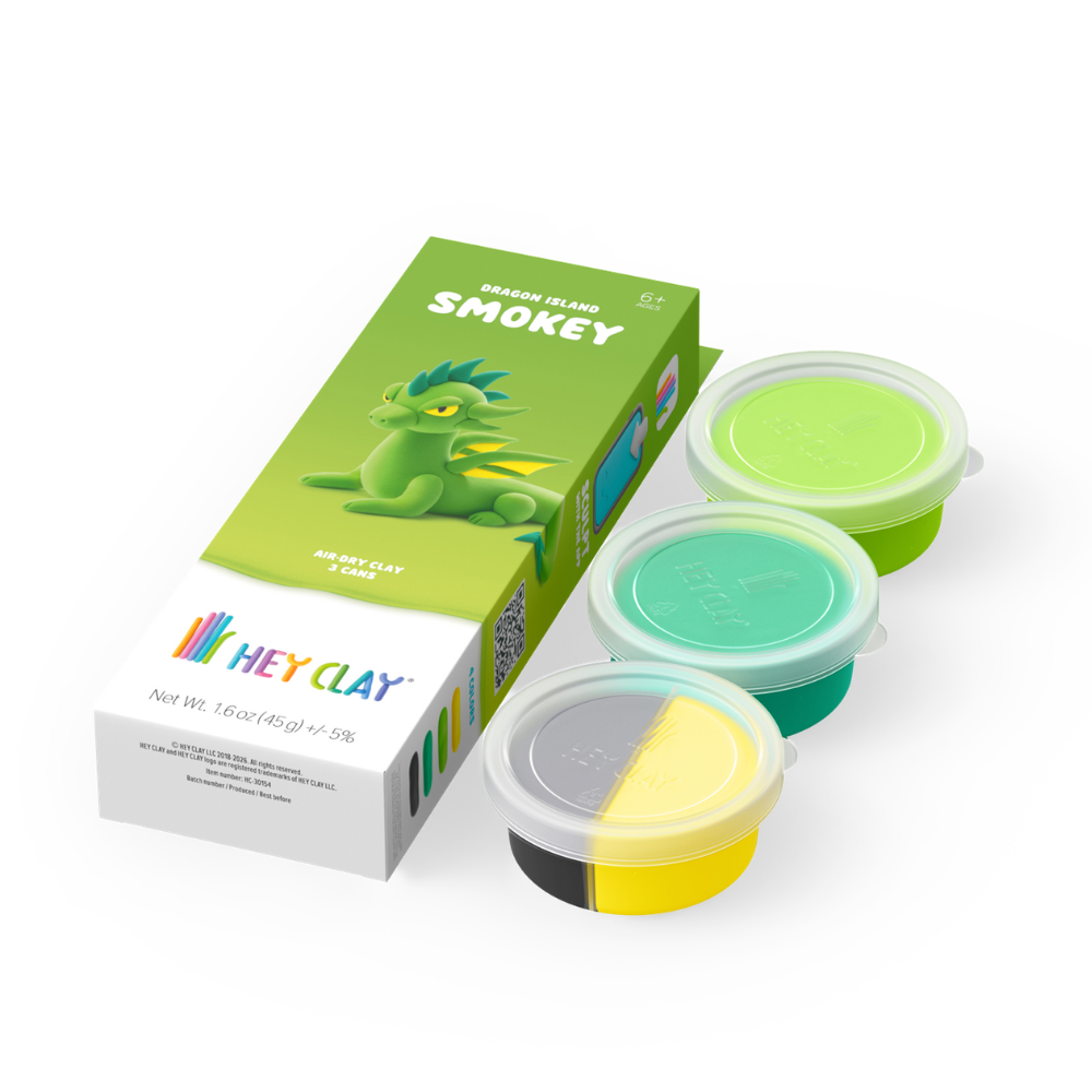 Hey Clay - Modelling Air-Dry Clay with Fun Interactive App - Smokey, Series Dragon Island, 3 cans