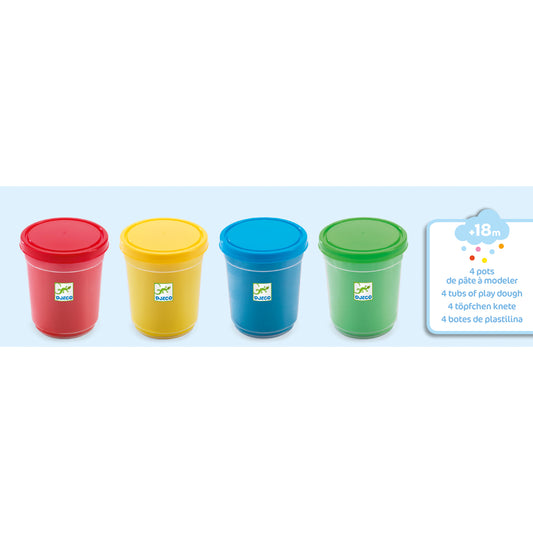 Djeco 4 tubs of play dough - basic colors DJ09756