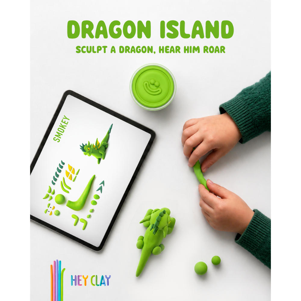 Hey Clay - Modelling Air-Dry Clay with Fun Interactive App - Shadow, Series Dragon Island, 3 cans