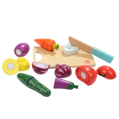 TopBright - Pretend Play Wooden Cutting Food Set, with Knife & Board-**