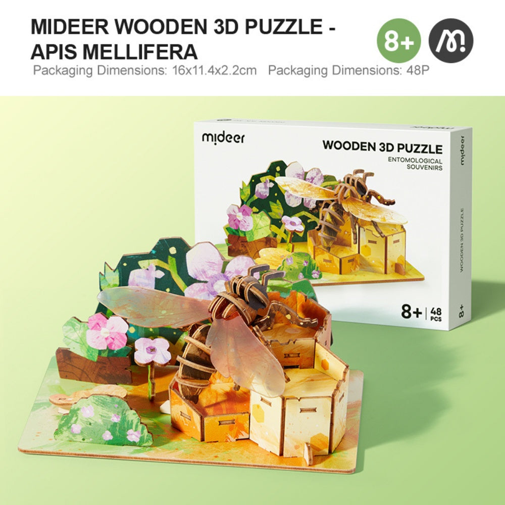 Mideer - Wooden 3D Puzzle for Kids with Educational Flash Cards - Bee & Hive 48 Pieces