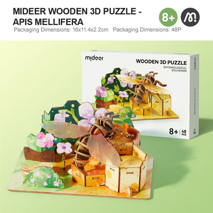 Mideer - Wooden 3D Puzzle for Kids with Educational Flash Cards - Bee & Hive 48 Pieces