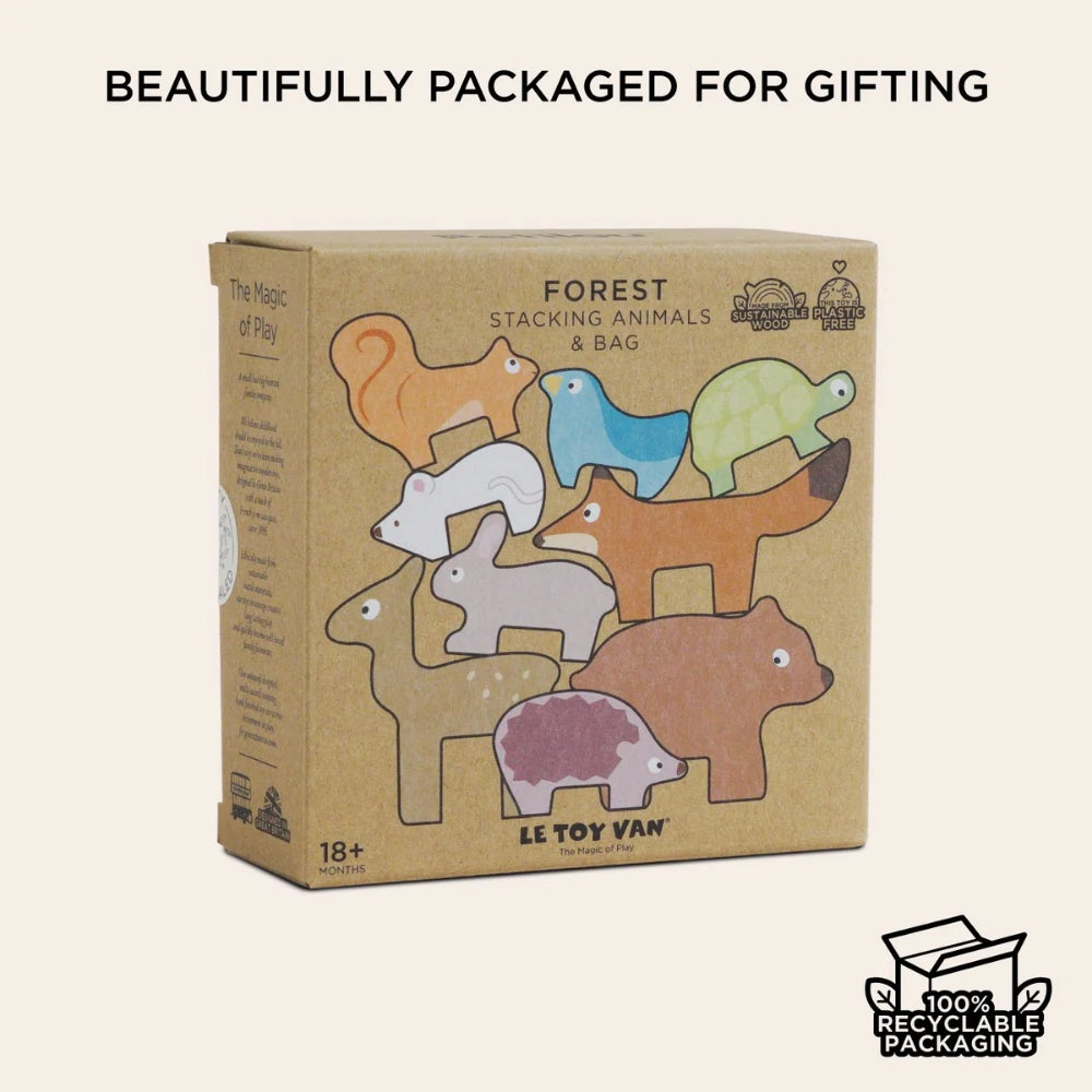 Le Toy Van - Wooden Woodland Stacking Forest Animals & Bag - 10pcs