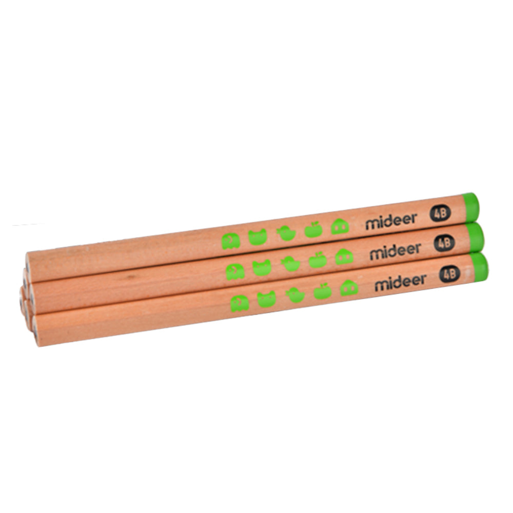 Mideer - Triangular 4B Pencils - 6 Thick Easy Grip Pencils for Early Writing