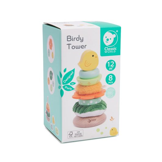 Classic World - Bird Tower Stacking Ring Toy for Babies
