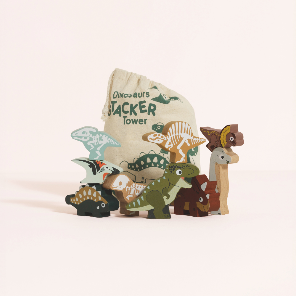 Le Toy Van - Wooden Jurassic Stacking Dinosaurs & Bag - 10pcs