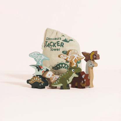 Le Toy Van - Wooden Jurassic Stacking Dinosaurs & Bag - 10pcs