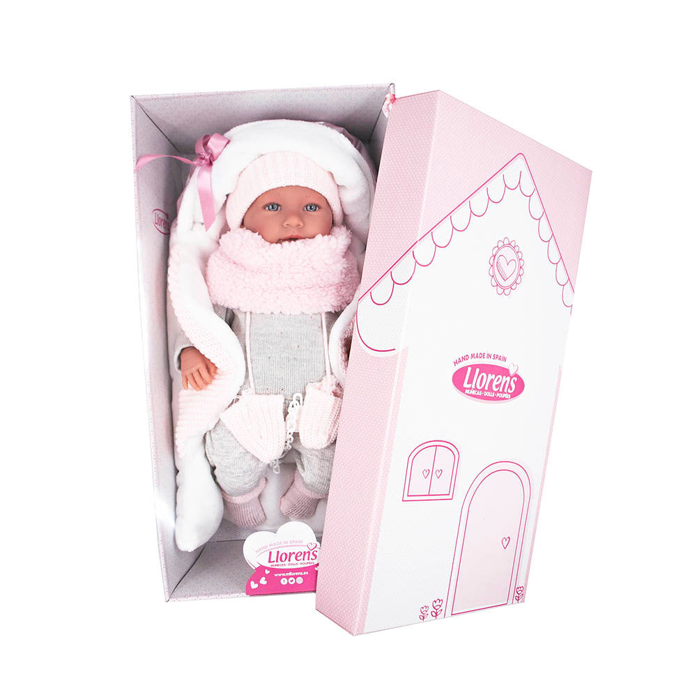 Llorens - Baby Girl Doll with Crying Mechanism, Carry Cot, Clothing & Accessories: Mimi - 42cm