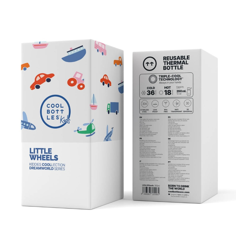 Cool Bottles - Kiddies Triple-Insulated Water Bottle - Little Wheels 350ml