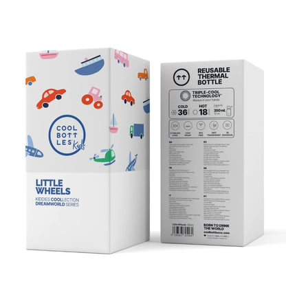 Cool Bottles - Kiddies Triple-Insulated Water Bottle - Little Wheels 350ml