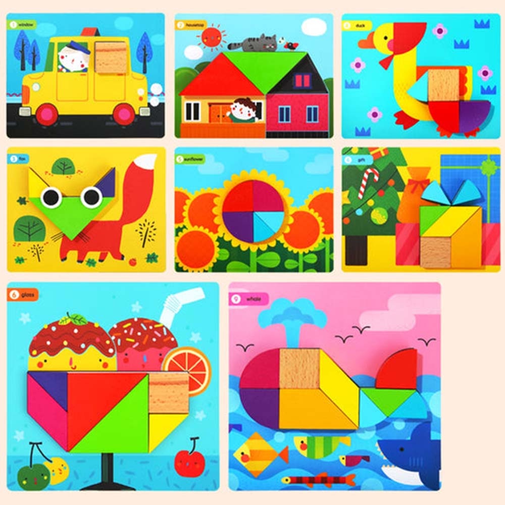 Jar Meló - Wooden Tangram Puzzle - Geometric Blocks with Activity Cards for Kids