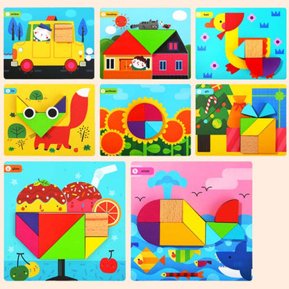 Jar Meló - Wooden Tangram Puzzle - Geometric Blocks with Activity Cards for Kids