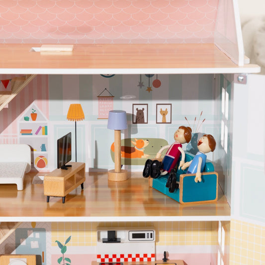 TookyToy - 2-Storey Wooden Doll House & Accessories