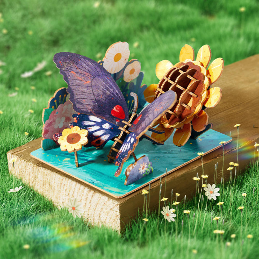 Mideer - Wooden 3D Puzzle for Kids with Educational Flash Cards - Butterfly 48 Pieces