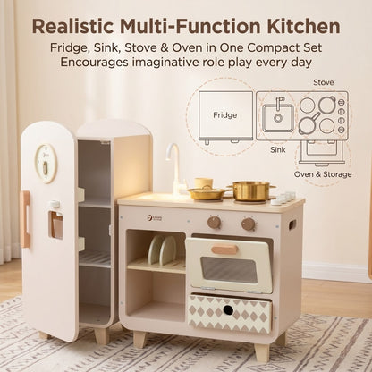 Classic World - Pretend & Play Modern Wooden Play Kitchen with Fridge