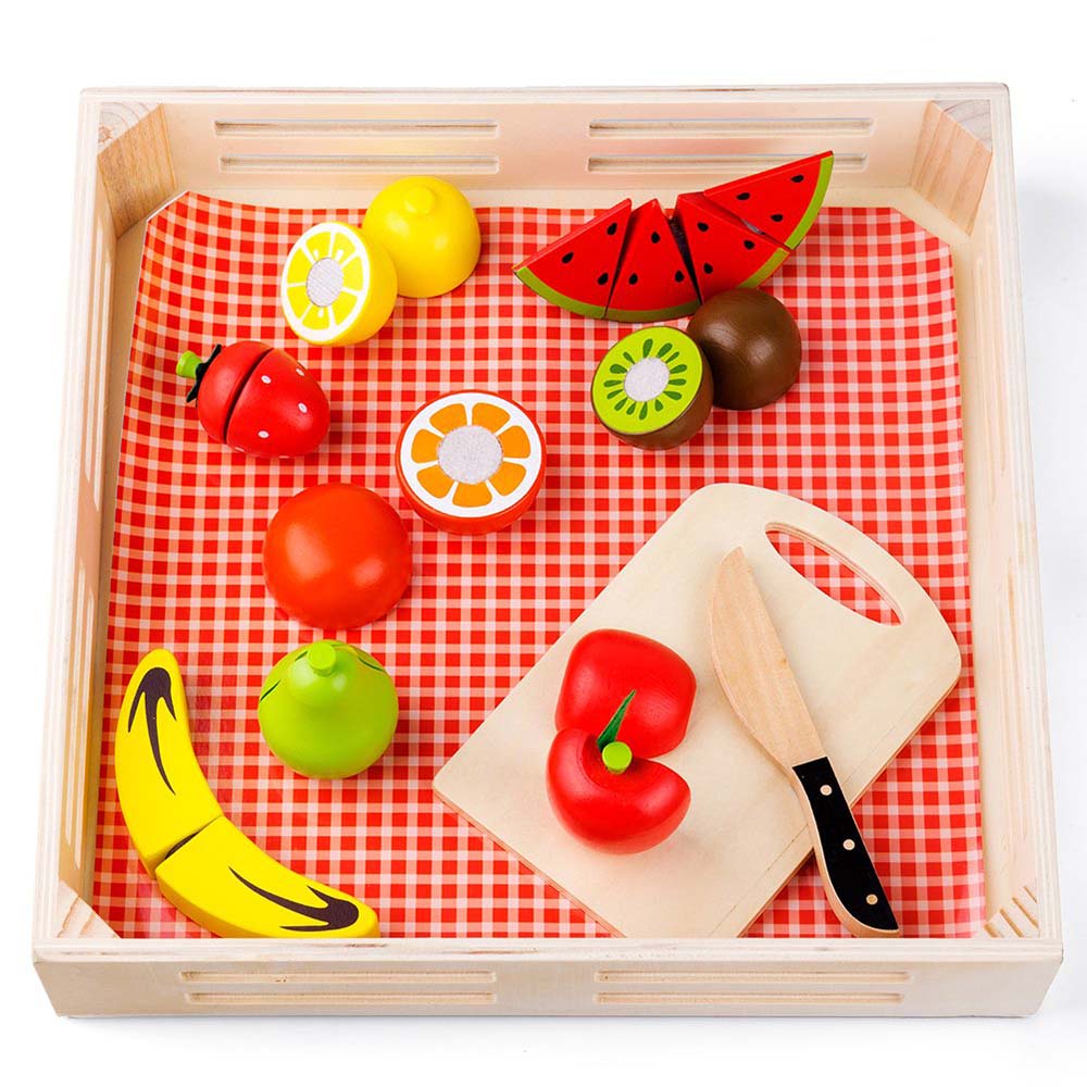 TookyToy - Pretend Play Wooden Cutting Fruit Picnic Toy Set - Motherhood
