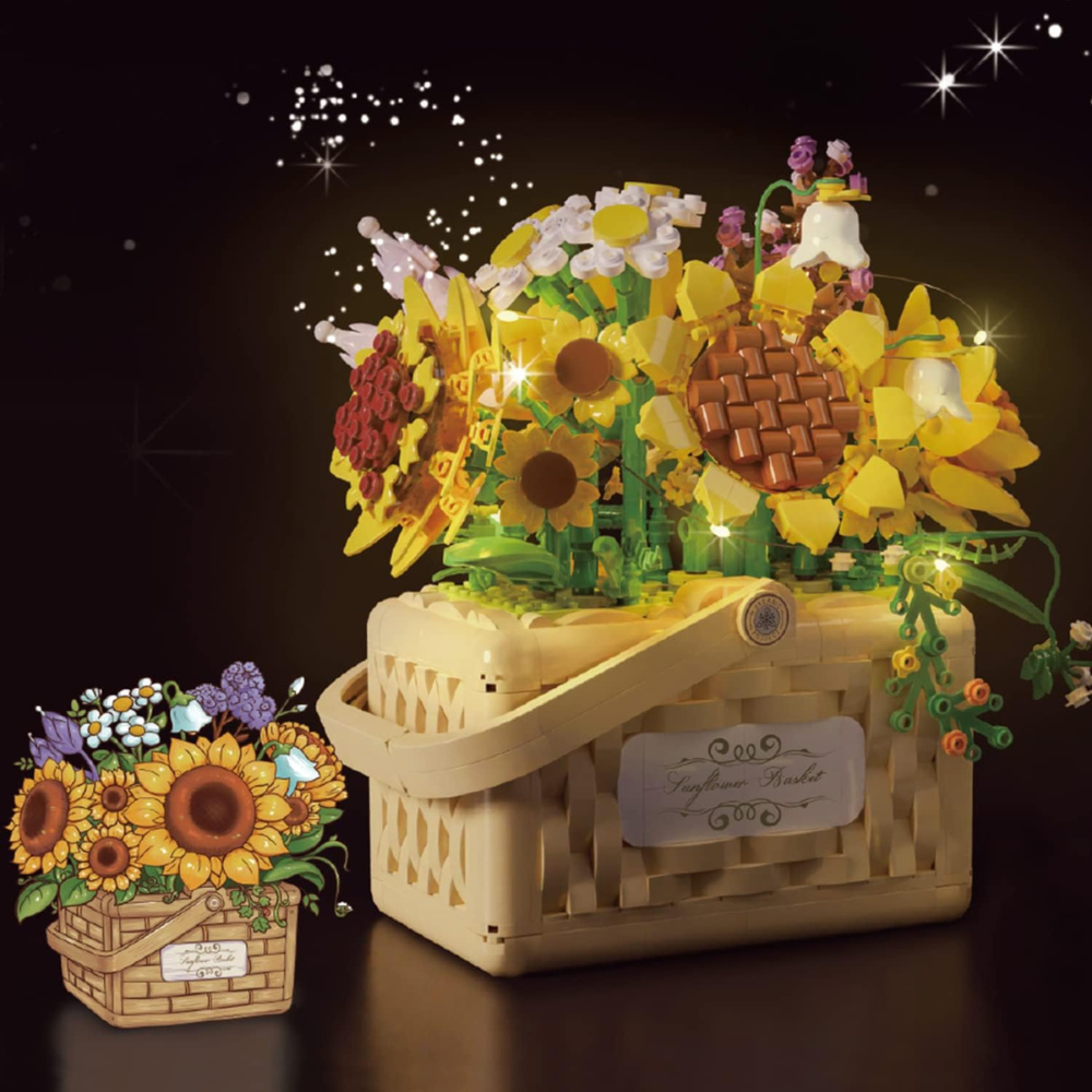 Cogo - Building Block Set - Sunflower Basket with Fairy Lights - 1295 Pieces