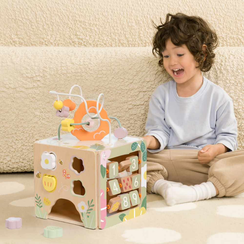 Classic World - Honeybee 5-Sided Wooden Activity Play Cube for Toddlers