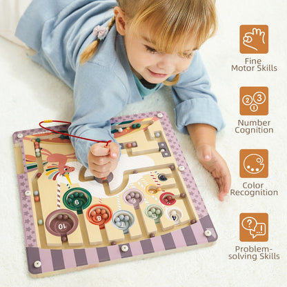 TopBright - Wooden Unicorn Magnetic Maze - Colour Sorting & Matching