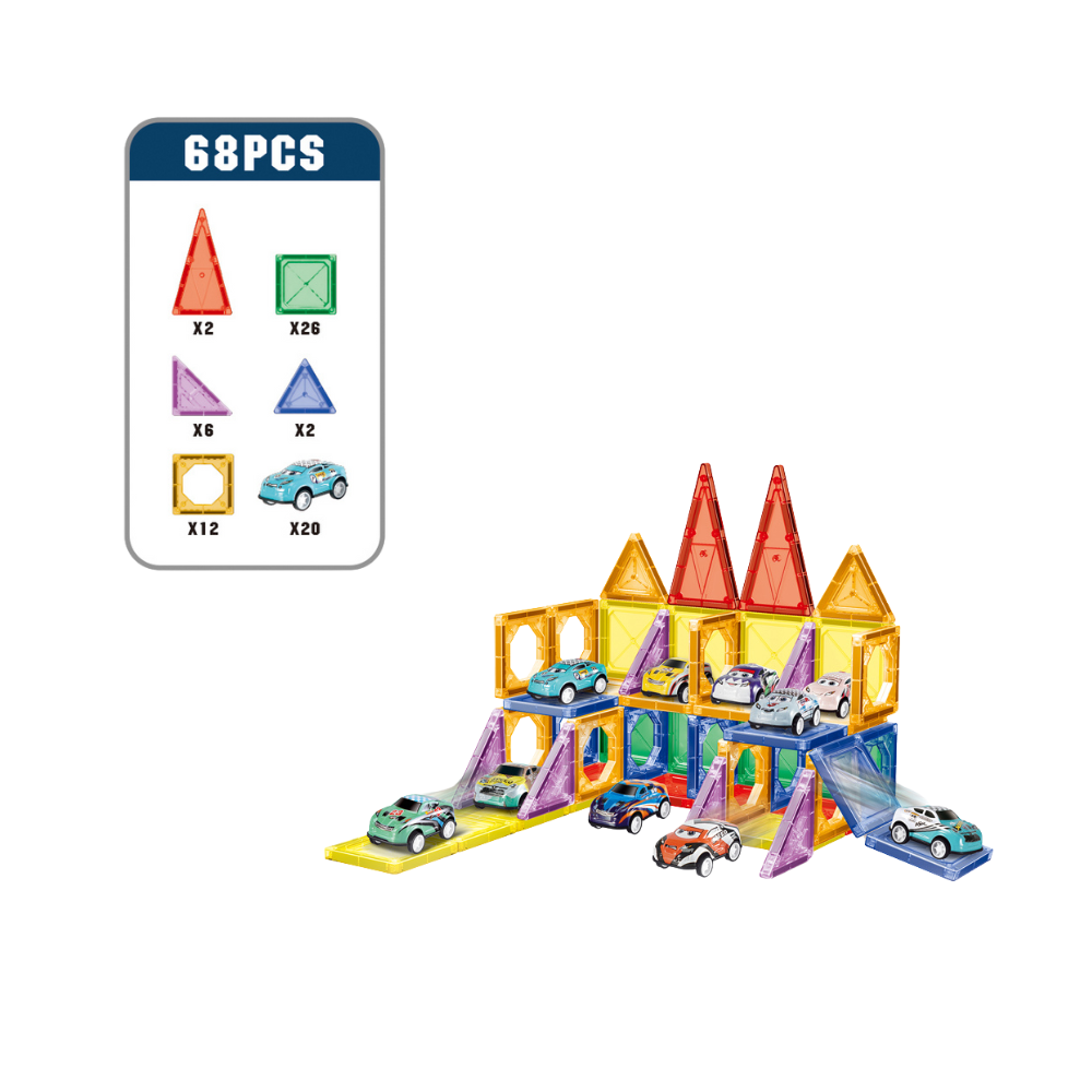 Cogo - Magnetic Tiles with Cars Set - 68 Pieces