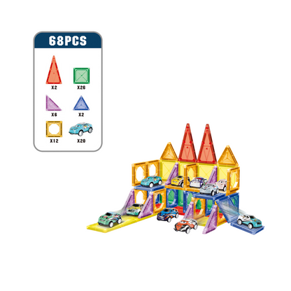 Cogo - Magnetic Tiles with Cars Set - 68 Pieces - Motherhood