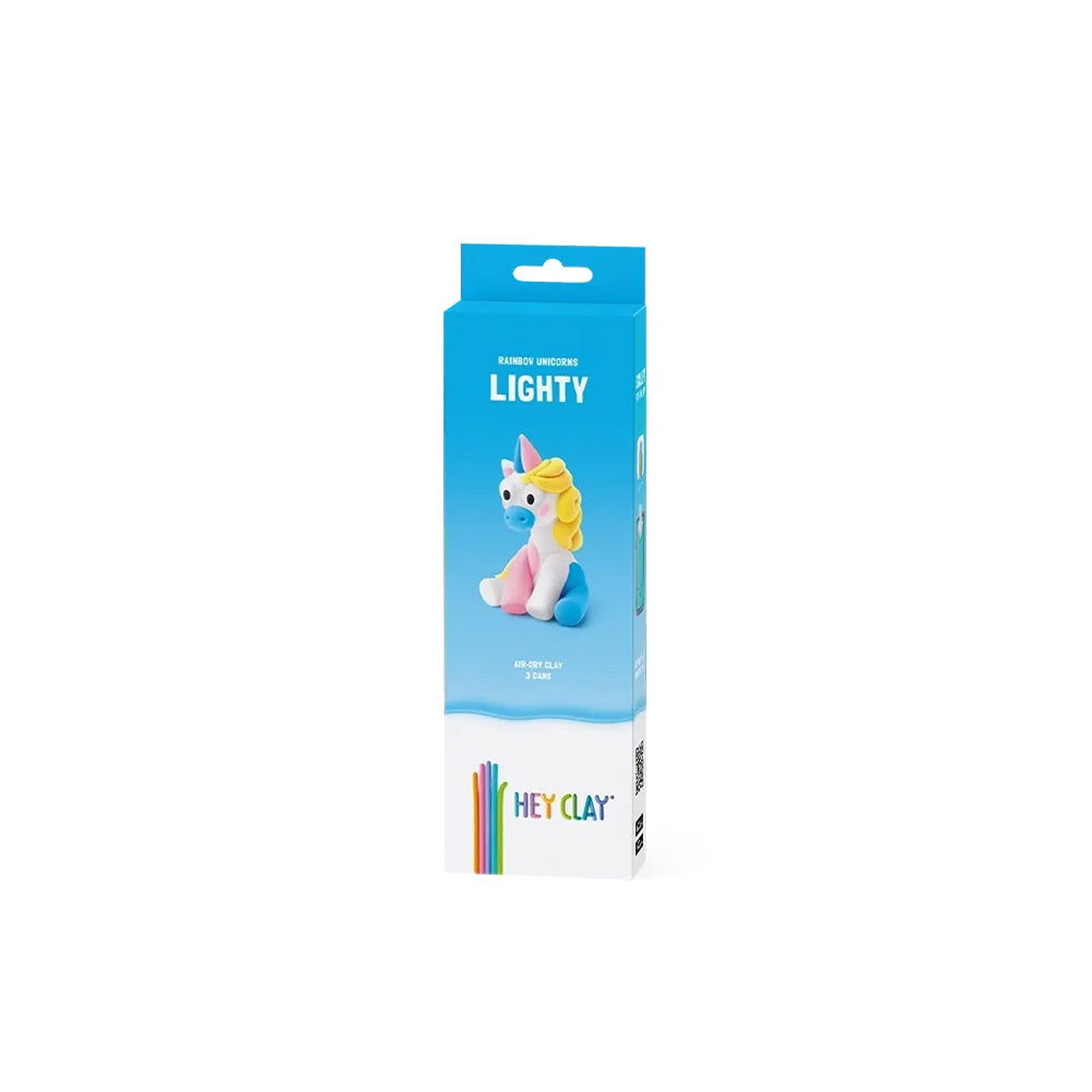 Hey Clay - Modelling Air-Dry Clay with Fun Interactive App - Lighty, Series Rainbow Unicorns, 3 cans