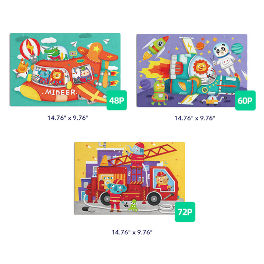 Mideer - Level Up Jigsaw Puzzle for Kids- 3-in-1 - Level 4 Transportation