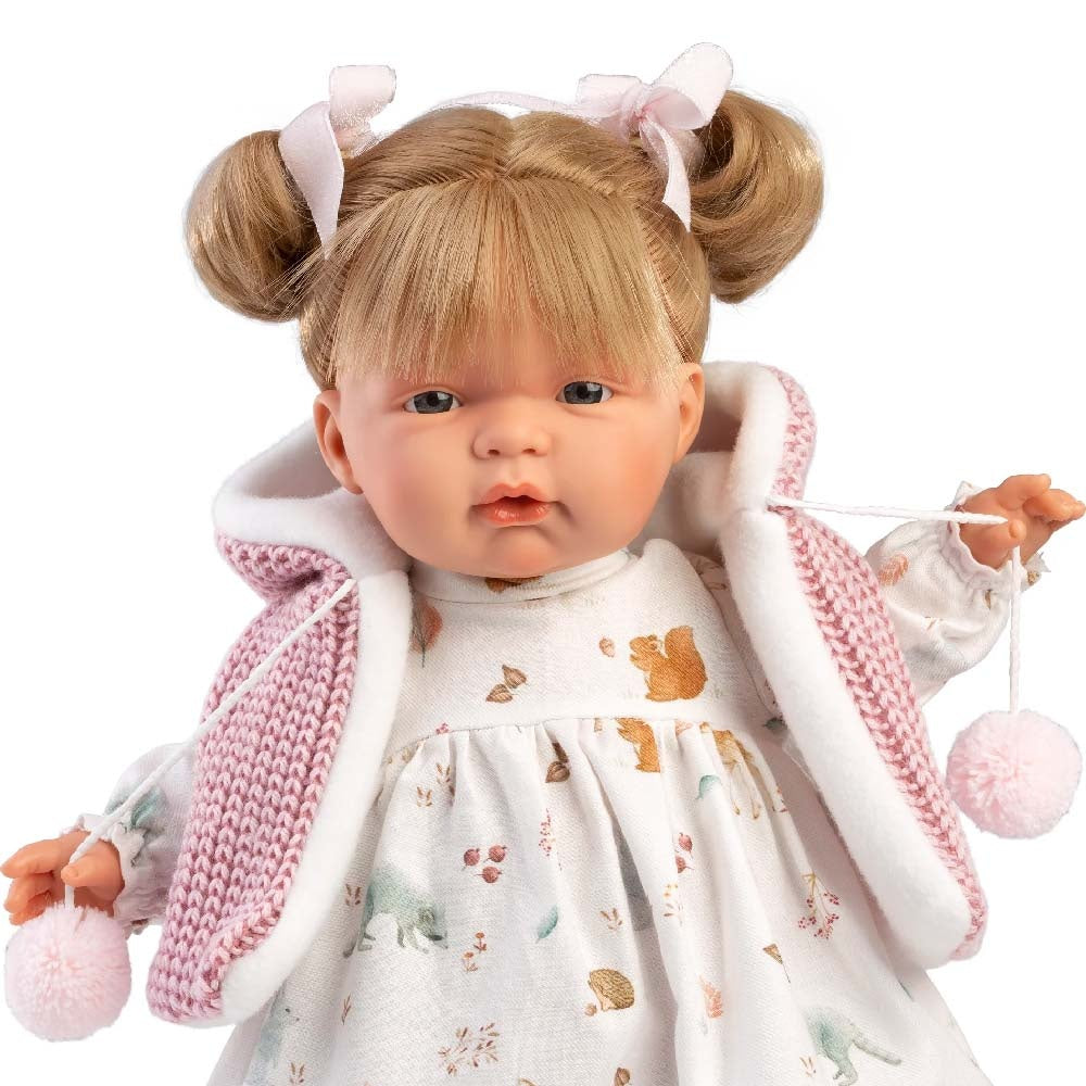 Llorens - Baby Girl Doll with Crying Mechanism, Clothing & Pink Vest: Joelle - 38cm