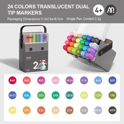 Mideer - Translucent Dual Tip Markers 24 Colours - Fine & Broad Tips