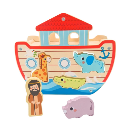 hi Pando - Wooden Noah's Ark Playset with Animal Figures - 15pcs
