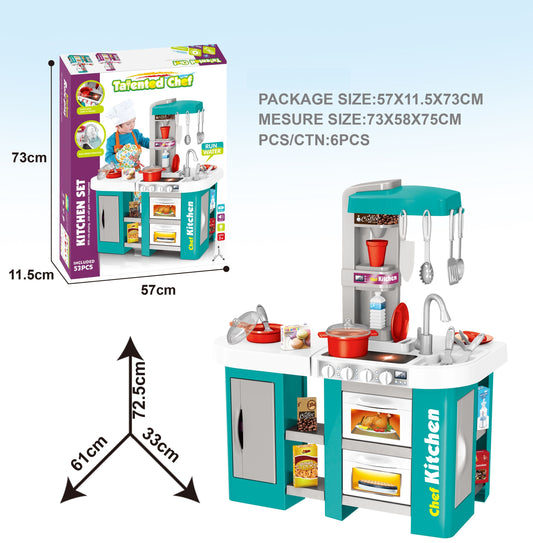 Cogo - Pretend & Play Kitchen Set with Light & Sound Effects - Blue - 53 Pieces