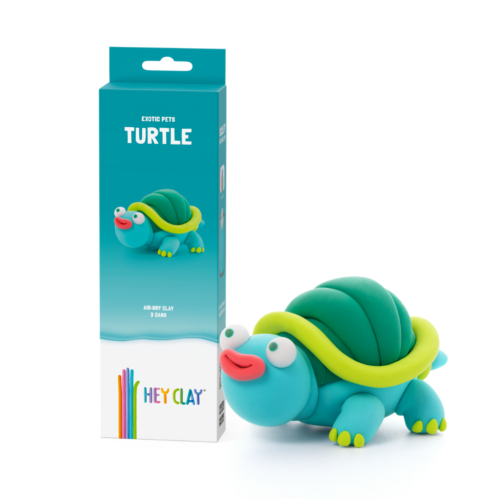 Hey Clay - Modelling Air-Dry Clay with Fun Interactive App - Turtle, Series Exotic Pets, 3 cans