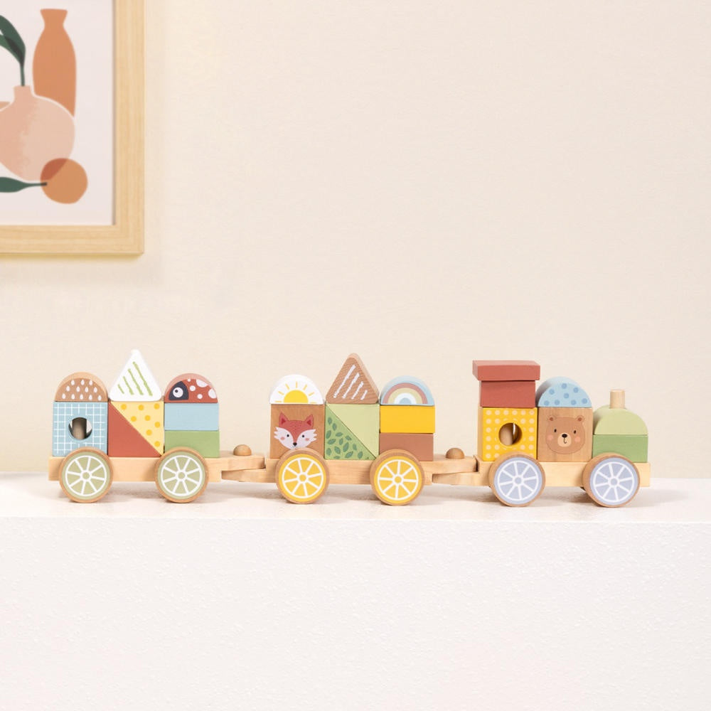 TookyToy - Wooden Pull-Along Stacking Train Toy Set - 26 Pieces