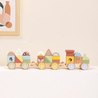 TookyToy - Wooden Pull-Along Stacking Train Toy Set - 26 Pieces