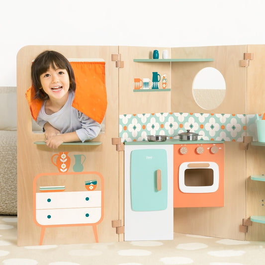 Classic World - Pretend & Play Foldable Kitchen Play House w Chalkboard & Accessories