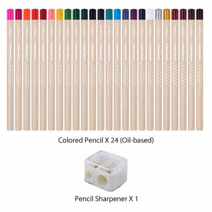 TookyToy - Oil-Based Coloured Pencils & Pencil Sharpener: 24 Colours