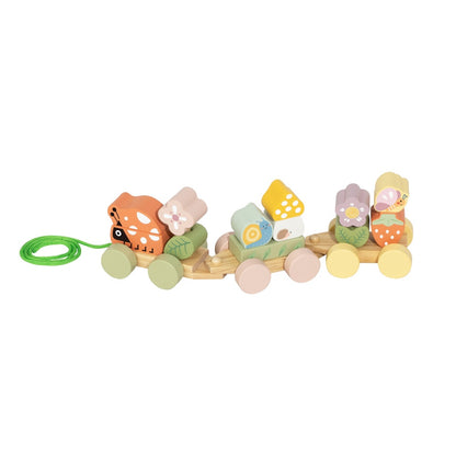 TookyToy - Wooden Ladybug Pull-Along & Stacking Train Toy Set - 15 Pieces